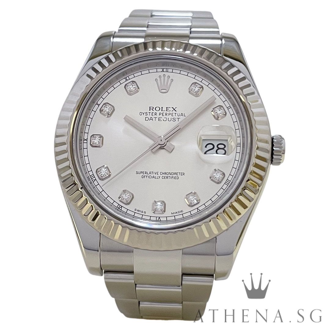 ROLEX MENS OYSTER PERPETUAL DATEJUST 41MM "AN" SERIES "SILVER DIAMOND DIAL" (WATCH ONLY) 116334