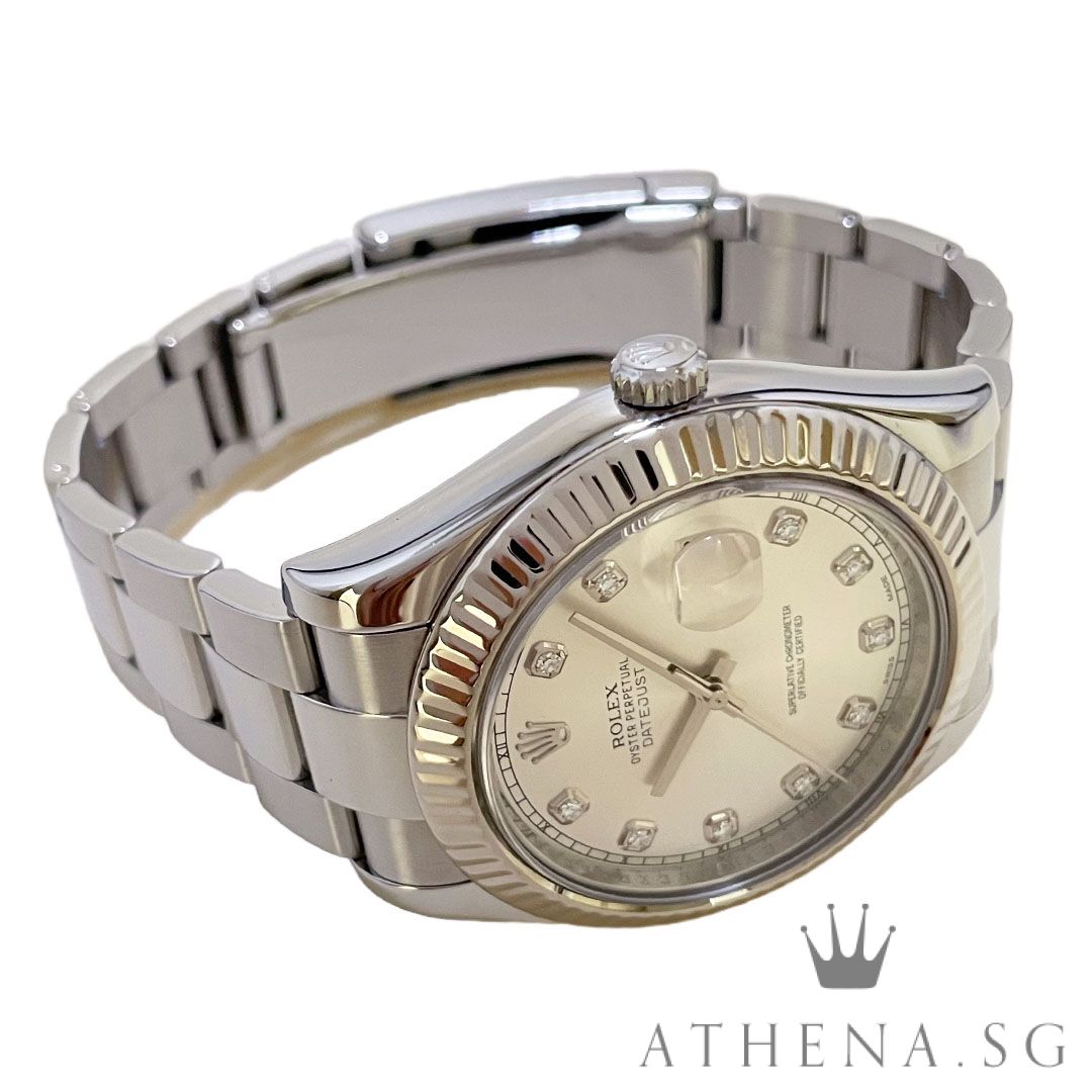 ROLEX MENS OYSTER PERPETUAL DATEJUST 41MM "AN" SERIES "SILVER DIAMOND DIAL" (WATCH ONLY) 116334 - Image 2