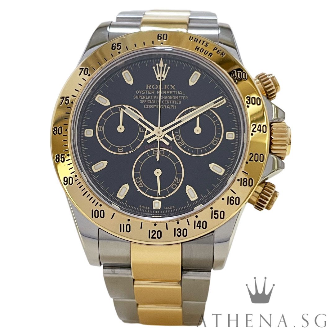 ROLEX YELLOW ROLESOR OYSTER PERPETUAL COSMOGRAPH DAYTONA "G" SERIES "BLACK INDEX DIAL" WITH BOX & CERT DATED (10/2012) 116523
