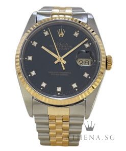 ROLEX YELLOW ROLESOR OYSTER PERPETUAL DATEJUST 36MM "L" SERIES "BLACK DIAMOND DIAL" (WATCH ONLY) 16233