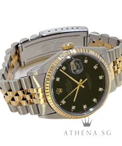Alternative view of ROLEX YELLOW ROLESOR OYSTER PERPETUAL DATEJUST 36MM "L" SERIES "BLACK DIAMOND DIAL" (WATCH ONLY) 16233