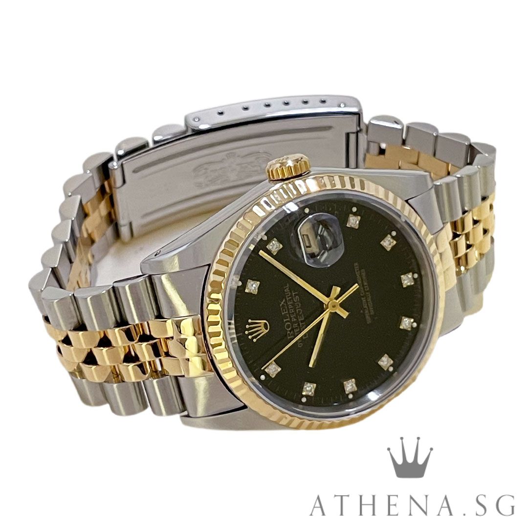 ROLEX YELLOW ROLESOR OYSTER PERPETUAL DATEJUST 36MM "L" SERIES "BLACK DIAMOND DIAL" (WATCH ONLY) 16233 - Image 2