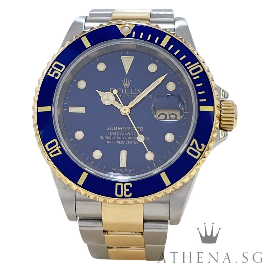 ROLEX 18K HALF YELLOW GOLD ROLESOR OYSTER PERPETUAL SUBMARINER DATE "Y" SERIES "BLUE SWISS MADE DIAL" (WATCH ONLY) 16613