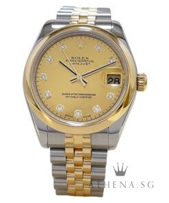 ROLEX YELLOW ROLESOR OYSTER PERPETUAL DATEJUST 31MM "D" SERIES "GOLD MOP DIAMOND DIAL" WITH BOX & CERT DATED (08/2007) 178243