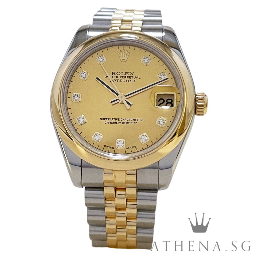 ROLEX YELLOW ROLESOR OYSTER PERPETUAL DATEJUST 31MM "D" SERIES "GOLD MOP DIAMOND DIAL" WITH BOX & CERT DATED (08/2007) 178243