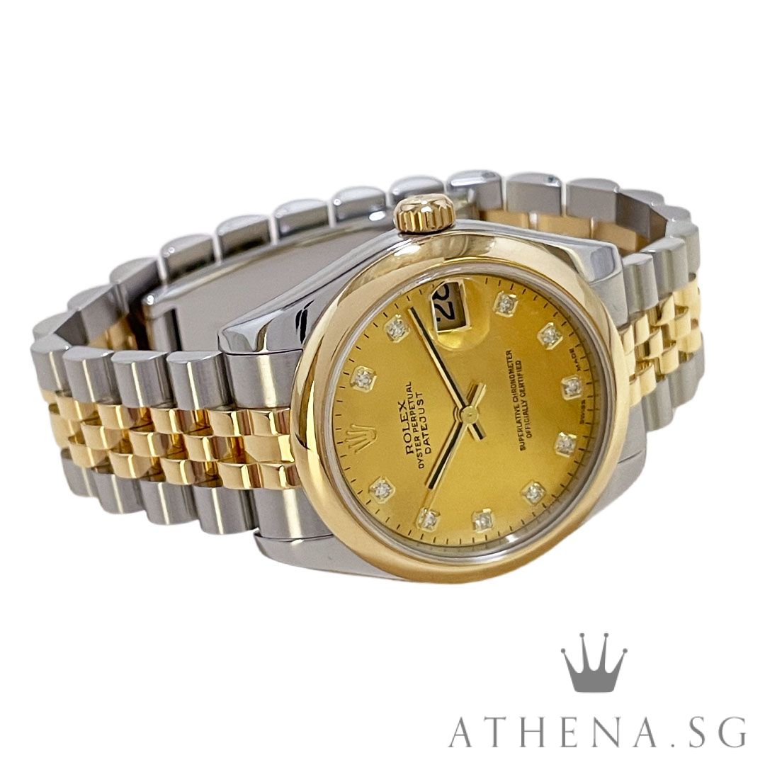 ROLEX YELLOW ROLESOR OYSTER PERPETUAL DATEJUST 31MM "D" SERIES "GOLD MOP DIAMOND DIAL" WITH BOX & CERT DATED (08/2007) 178243 - Image 2