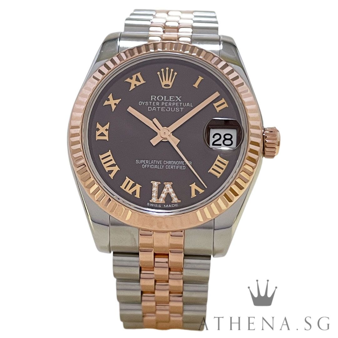 ROLEX EVEROSE ROLESOR OYSTER PERPETUAL DATEJUST 31 "AN" SERIES "CHOCOLATE ROMAN VI DIAMOND DIAL" WITH BOX & CERT DATED (08/2014) 178271