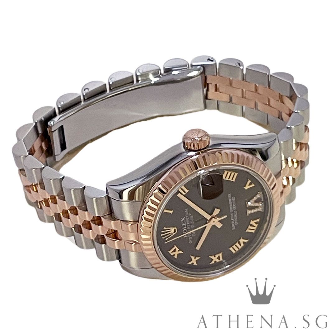 ROLEX EVEROSE ROLESOR OYSTER PERPETUAL DATEJUST 31 "AN" SERIES "CHOCOLATE ROMAN VI DIAMOND DIAL" WITH BOX & CERT DATED (08/2014) 178271 - Image 2