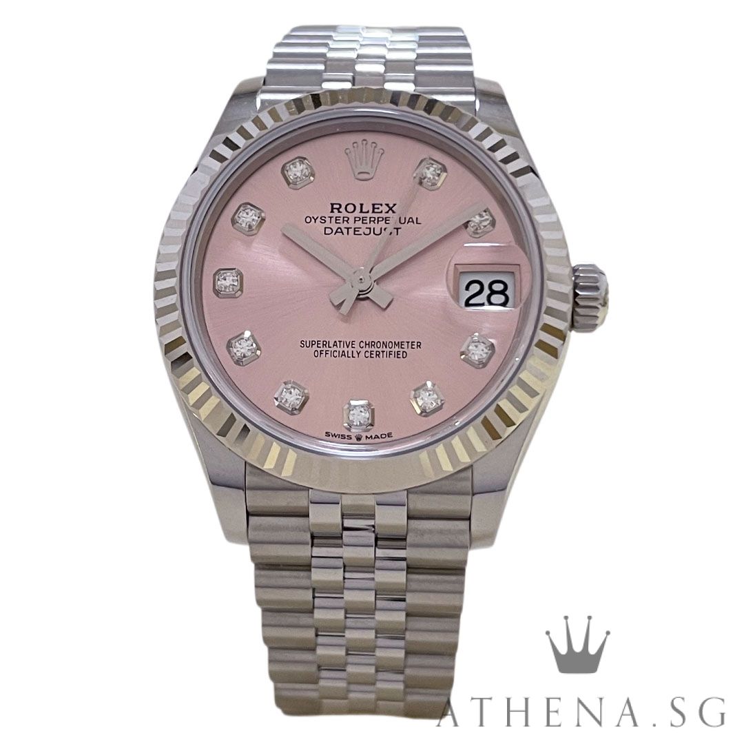 ROLEX MID SIZE OYSTER PERPETUAL DATEJUST 31 "AN" SERIES "PINK DIAMOND DIAL" WITH BOX & CERT DATED (05/2024) (STILL UNDER AGENT WARRANTY) 278274