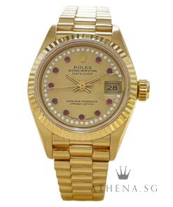 ROLEX 18K YELLOW GOLD LADIES DATEJUST 26MM "W" SERIES "CHAMPAGNE DIAMOND WITH RUBY DIAL" WITH BOX & CERT DATED (10/1996) 69178