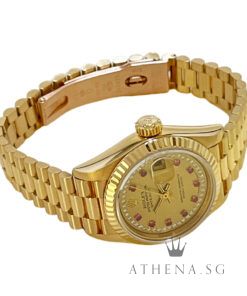 Alternative view of ROLEX 18K YELLOW GOLD LADIES DATEJUST 26MM "W" SERIES "CHAMPAGNE DIAMOND WITH RUBY DIAL" WITH BOX & CERT DATED (10/1996) 69178