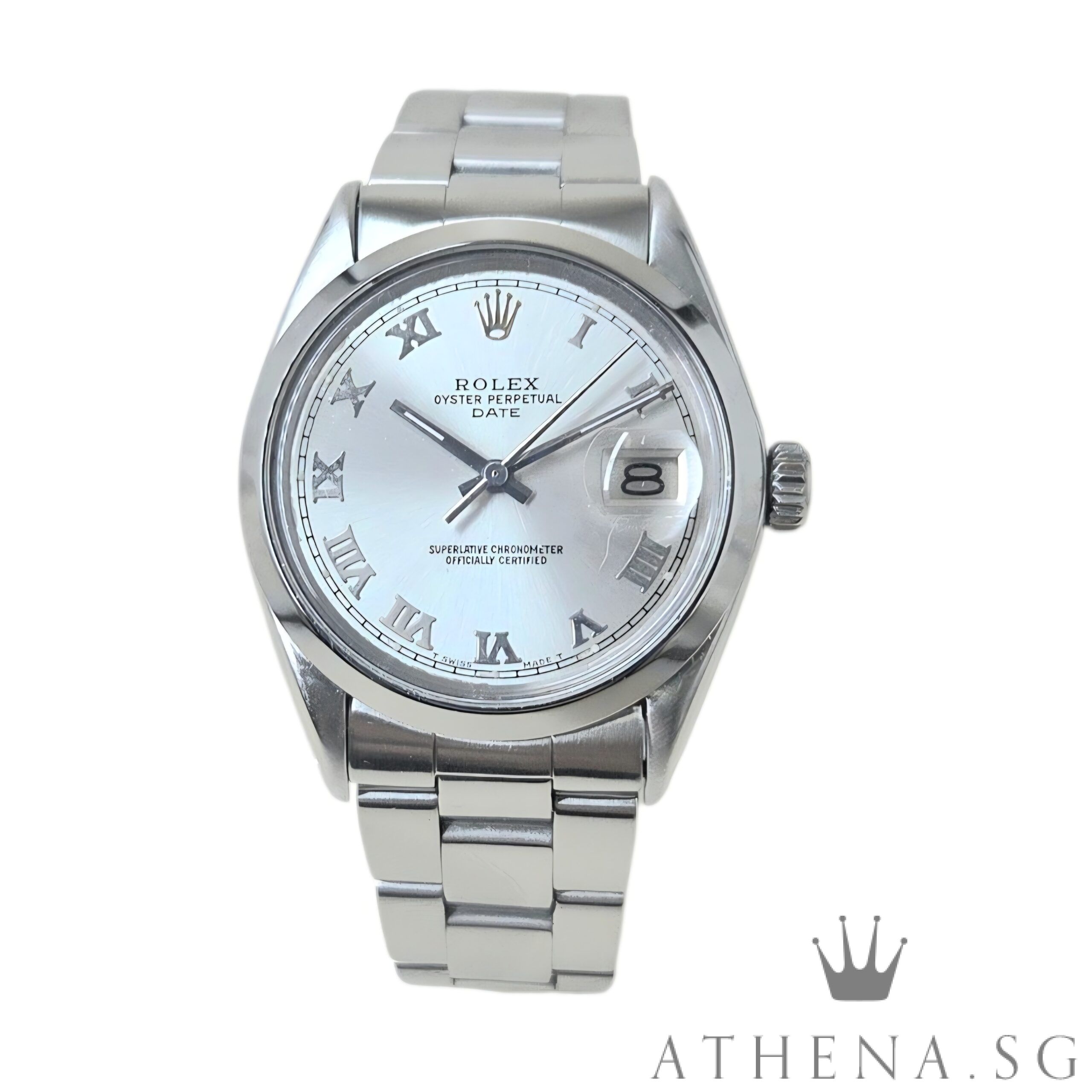ROLEX VINTAGE OYSTER PERPETUAL DATE 34MM "SILVER ARABIC DIAL" 1500 (WATCH ONLY)