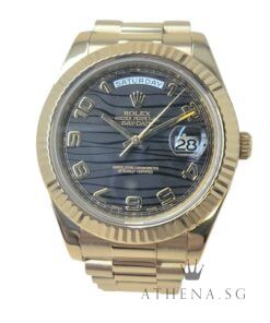 ROLEX 18K YELLOW GOLD DAY-DATE II 41MM "BLACK ARABIC WAVE DIAL" M SERIES 218238 (WATCH ONLY)