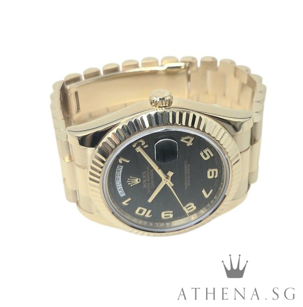 ROLEX 18K YELLOW GOLD DAY-DATE II 41MM "BLACK ARABIC WAVE DIAL" M SERIES 218238 (WATCH ONLY) - Image 2