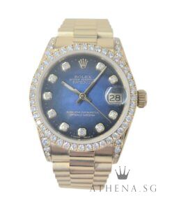 ROLEX 18K YELLOW GOLD MID-SIZE DATEJUST 31MM "N" SERIES WITH ORIGINAL DIAMOND BEZEL & LUGS SETTING " VIGNETTE DIAMOND DIAL" 68158 (WATCH ONLY)