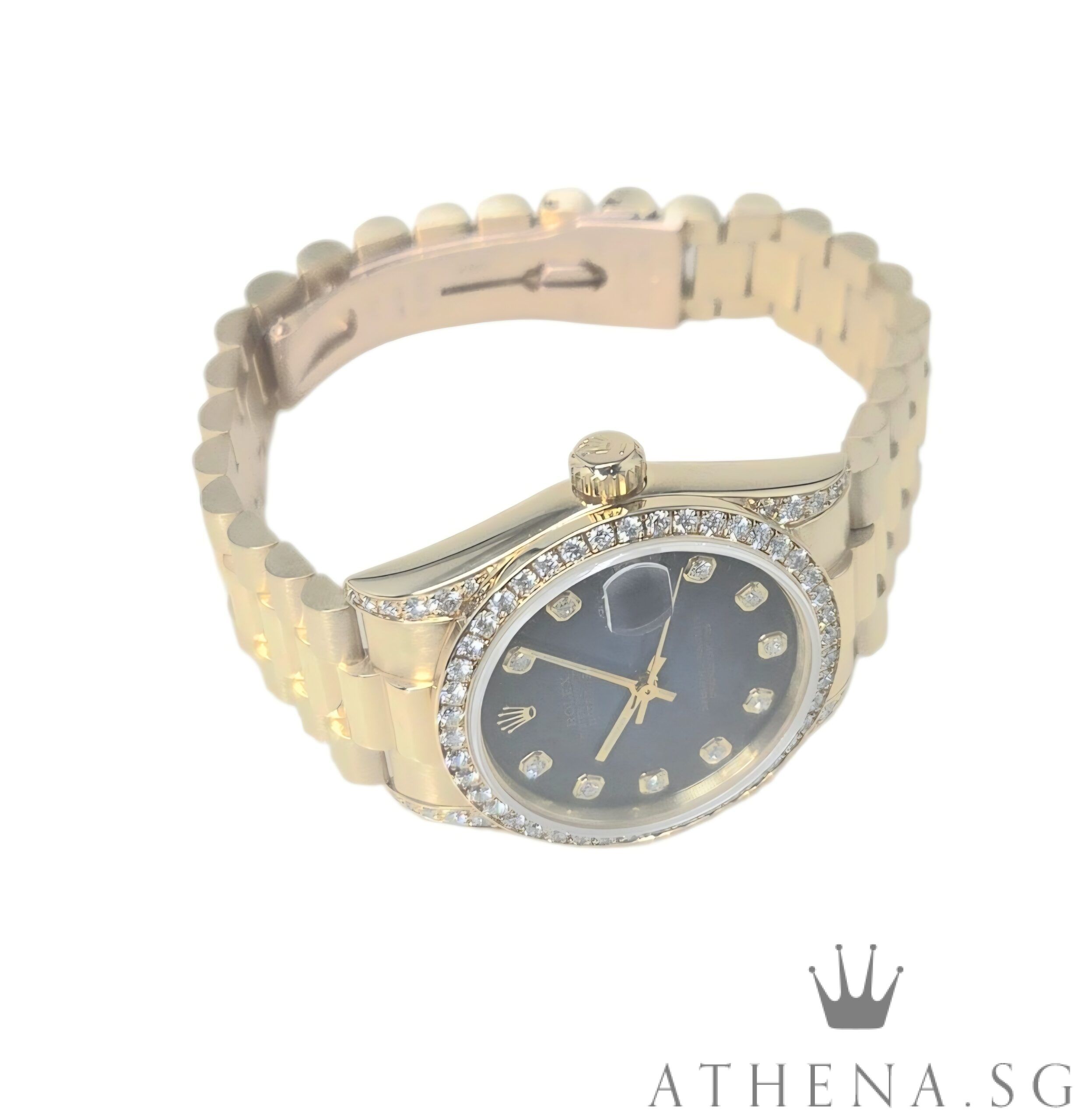 ROLEX 18K YELLOW GOLD MID-SIZE DATEJUST 31MM "N" SERIES WITH ORIGINAL DIAMOND BEZEL & LUGS SETTING " VIGNETTE DIAMOND DIAL" 68158 (WATCH ONLY) - Image 2