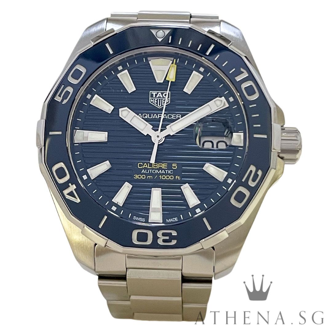 TAG HEUER AQUARACER CALIBRE 5 AUTOMATIC 44MM "BLUE INDEX DIAL" WITH BOX & CERT DATED (12/2016) REF WAY201B
