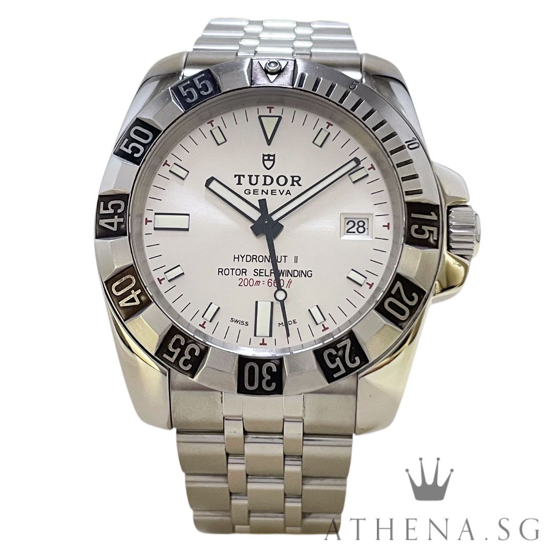 TUDOR HYDRONAUT II AUTOMATIC 40MM "SILVER INDEX DIAL" WITH BOX & CERT DATED (10/2010) REF 20040