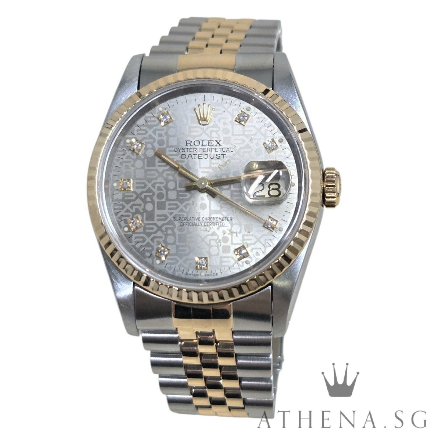 ROLEX HALF YELLOW GOLD ROLESOR OYSTER PERPETUAL DATEJUST 36MM "X" SERIES " GREY JUBILEE DIAMOND DIAL" 16233 (WATCH ONLY)