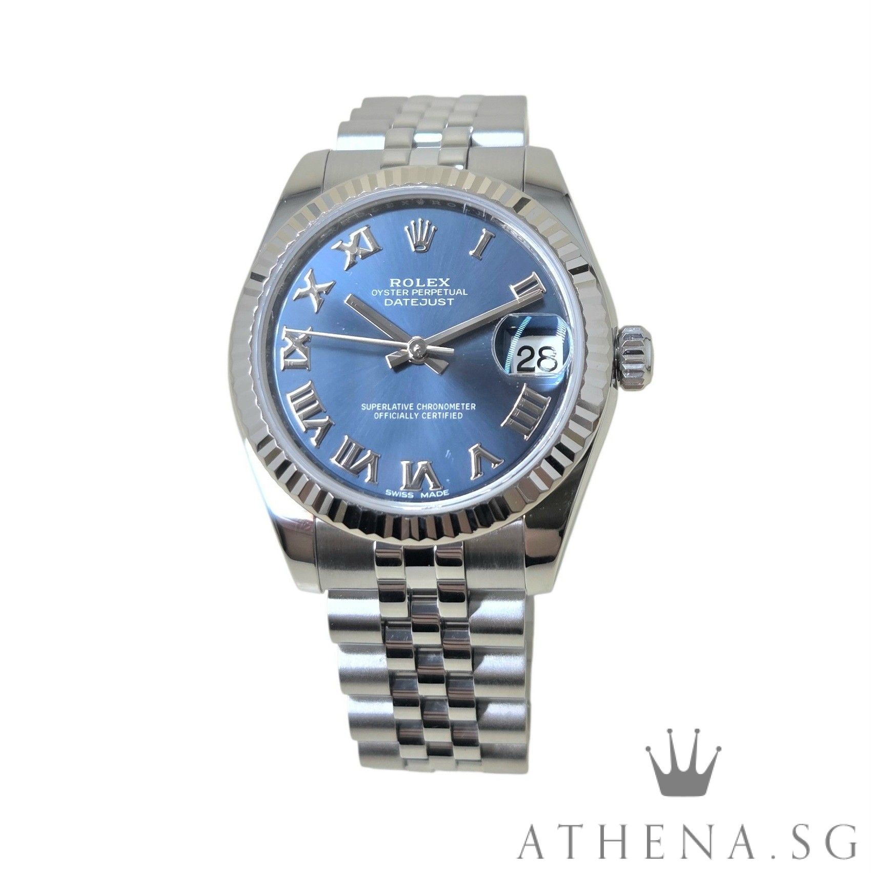 ROLEX MID-SIZE OYSTER PERPETUAL DATEJUST 31 "AN" SERIES "BLUE ROMAN DIAL" WITH CERT DATED (12/2017) 178274