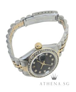 Alternative view of ROLEX 18K HALF YELLOW GOLD OYSTER PERPETUAL LADIES SIZE DATEJUST 26MM “E” SERIES “BLACK DIAMOND DIAL” WITH CUSTOMISED DIAMOND BEZEL 69173 (WATCH ONLY)