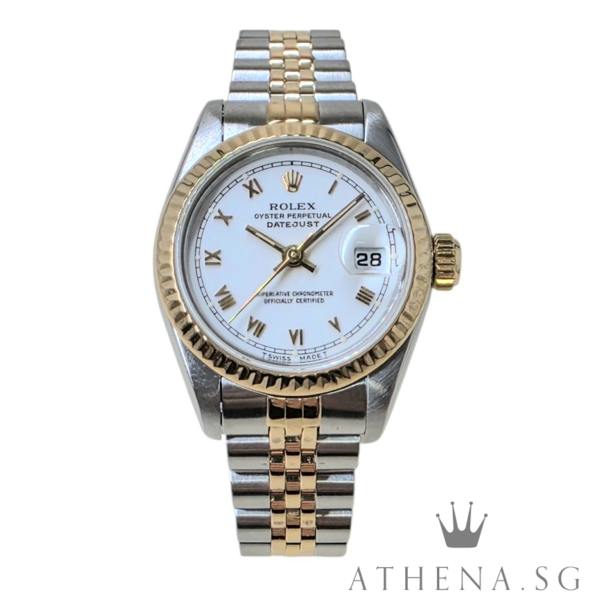ROLEX 18K HALF YELLOW GOLD OYSTER PERPETUAL LADIES DATEJUST 26 "X" SERIES "WHITE ROMAN DIAL" 69173 (WATCH ONLY)