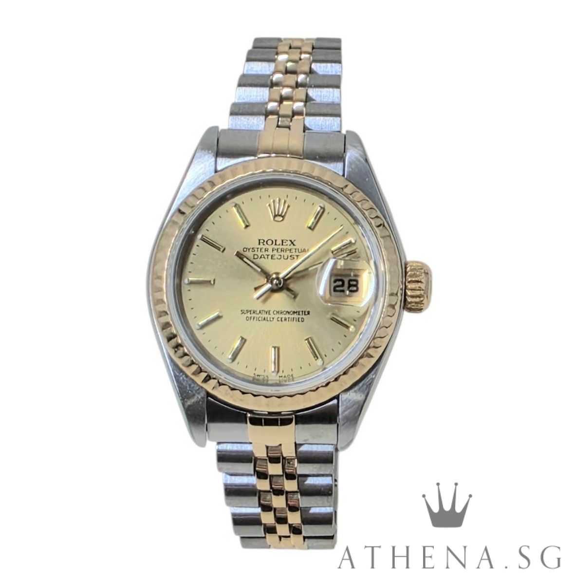 ROLEX 18K YELLOW GOLD ROLESOR OYSTER PERPETUAL DATEJUST 26MM "Y" SERIES " GOLD INDEX DIAL" 79173 (WATCH ONLY)