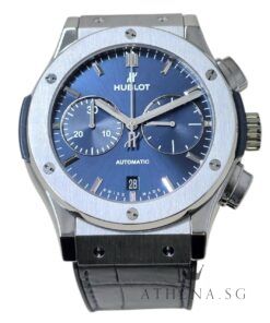 HUBLOT CLASSIC FUSION CHRONOGRAPH TITANIUM 45MM "BLUE SUNRAY DIAL" WITH BOX & CERT DATED (04/2015) 521.NX.7170.LR [RETAIL PRICE $16,400 SGD]