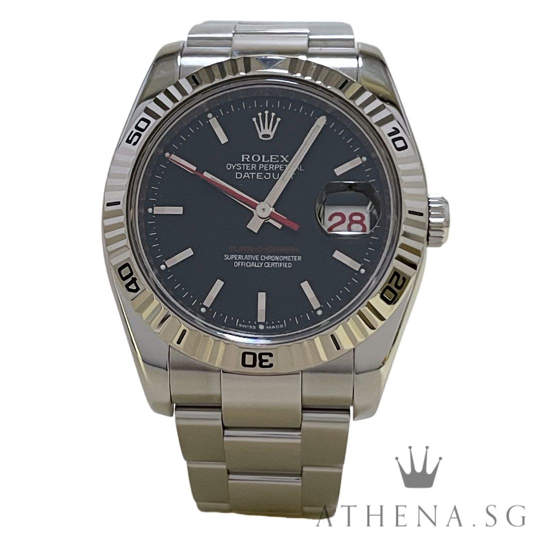 ROLEX MENS OYSTER PERPETUAL DATEJUST TURN-O-GRAPH "F" SERIES "BLACK INDEX DIAL" (WATCH ONLY) 116264
