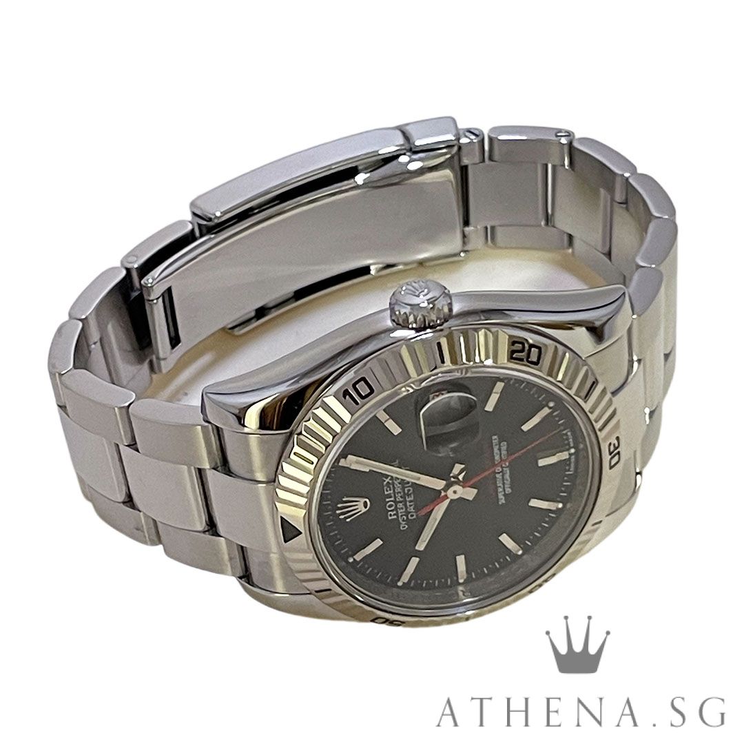 ROLEX MENS OYSTER PERPETUAL DATEJUST TURN-O-GRAPH "F" SERIES "BLACK INDEX DIAL" (WATCH ONLY) 116264 - Image 2