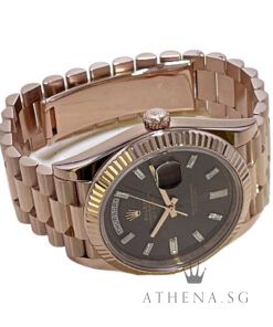 Alternative view of 18K EVEROSE GOLD ROLEX OYSTER PERPETUAL DAY-DATE 40MM "AN" SERIES "CHOCOLATE BAGUETTE DIAMOND DIAL" WITH CERT DATED (10/2015) 228235