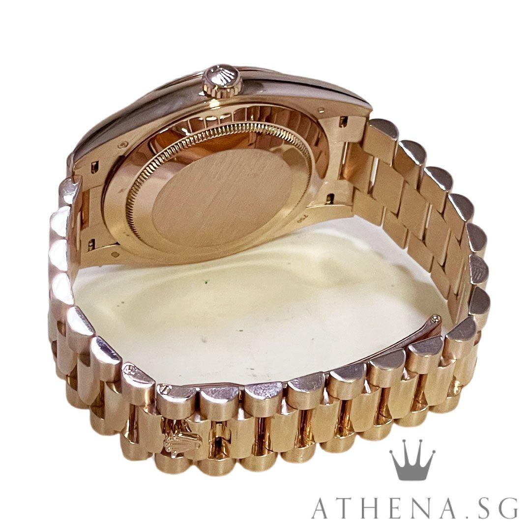18K EVEROSE GOLD ROLEX OYSTER PERPETUAL DAY-DATE 40MM "AN" SERIES "CHOCOLATE BAGUETTE DIAMOND DIAL" WITH CERT DATED (10/2015) 228235 - Image 3