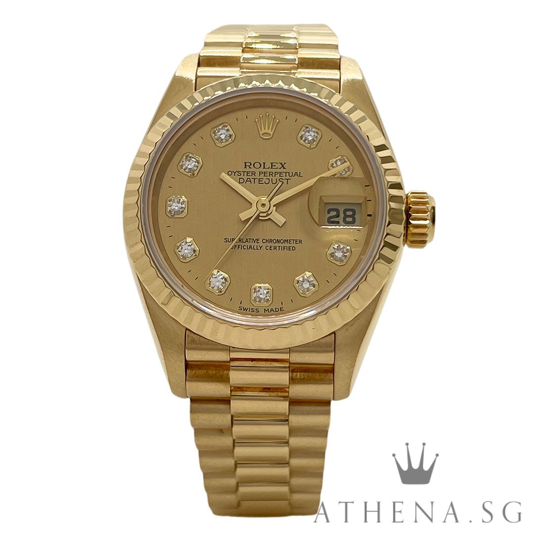 ROLEX 18K YELLOW GOLD LADIES DATEJUST 26MM "S" SERIES "CHAMPAGNE DIAMOND DIAL" WITH BOX & CERT DATED (08/1994) 69178