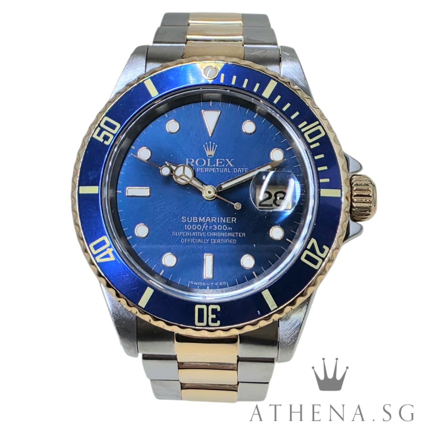 ROLEX 18K HALF YELLOW GOLD ROLESOR OYSTER PERPETUAL SUBMARINER DATE 40MM "T" SERIES "BLUE TRITIUM DIAL" (WATCH ONLY) 16613