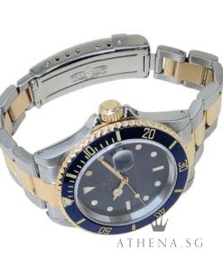 Alternative view of ROLEX 18K HALF YELLOW GOLD ROLESOR OYSTER PERPETUAL SUBMARINER DATE 40MM "T" SERIES "BLUE TRITIUM DIAL" (WATCH ONLY) 16613